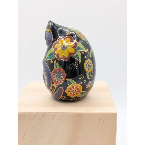 Laurel Burch "Flowering Feline" Cat Figurine Ceramic A9978 Handmade, 1996 - Picture 2 of 5